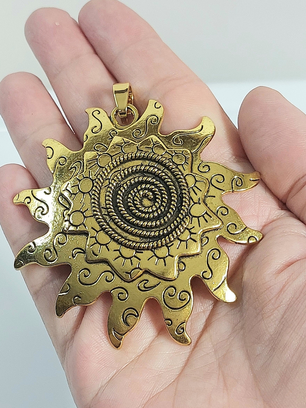 Gold Sunburst Spiral Pendant Necklace - Women's Jewelry